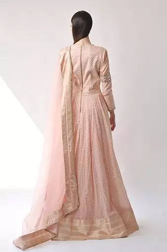 Peach Hand Embroidered Kalidar Anarkali Set