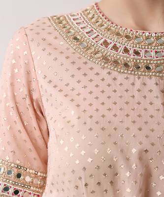 Peach Hand Embroidered Kalidar Anarkali Set 6