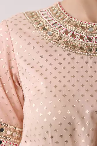 Peach Hand Embroidered Kalidar Anarkali Set