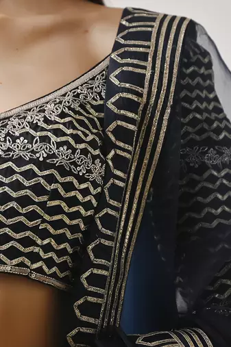 Navy Blue Silk Gota Sequin Lehenga Set