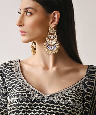 Navy Blue Silk Gota Sequin Lehenga Set 6