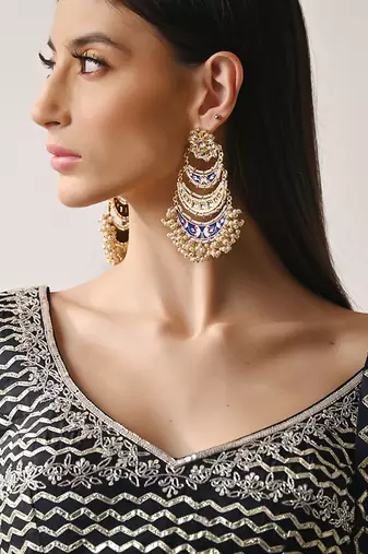Navy Blue Silk Gota Sequin Lehenga Set