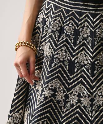 Navy Blue Silk Gota Sequin Lehenga Set 7