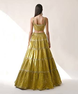 Olive Yellow Embroidered Lehenga Set 5