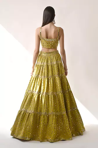 Olive Yellow Embroidered Lehenga Set