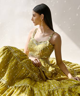 Olive Yellow Embroidered Lehenga Set 9