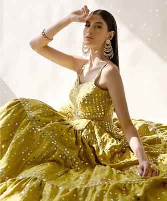 Olive Yellow Embroidered Lehenga Set 10