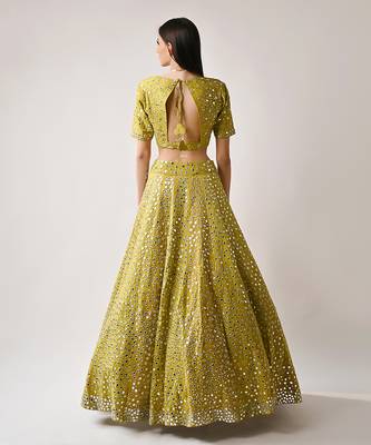 Olive Silk MIrror Sequin Lehenga Set 5