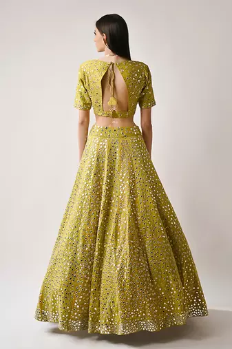 Olive Silk MIrror Sequin Lehenga Set