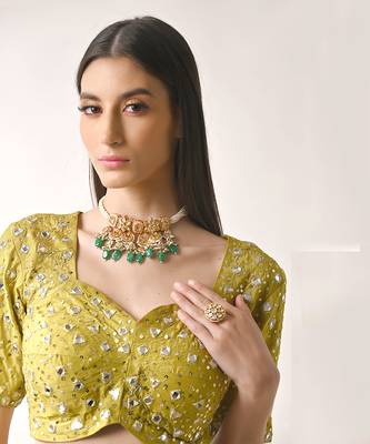 Olive Silk MIrror Sequin Lehenga Set 7