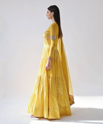 Yellow Hand Embroidered Anarkali Set 5