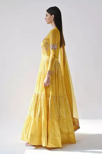 Yellow Hand Embroidered Anarkali Set