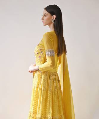 Yellow Hand Embroidered Anarkali Set 6