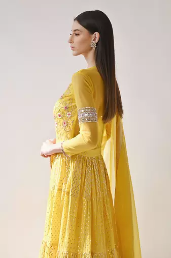 Yellow Hand Embroidered Anarkali Set
