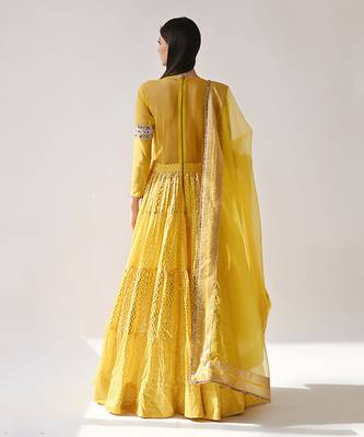 Yellow Hand Embroidered Anarkali Set 7