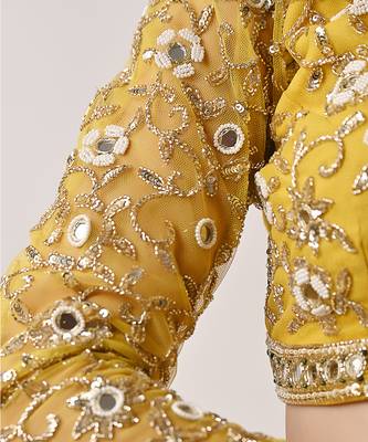 Yellow Hand Embroidered Lehenga Set 5