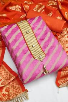 Purple Stripes Print Banarasi Salwar