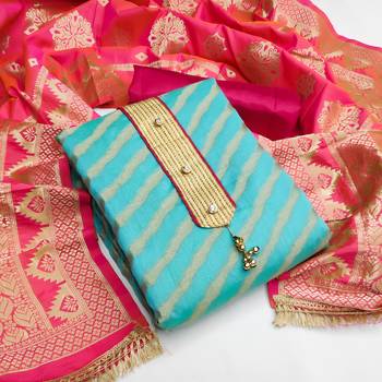 Sea-Green Stripes Print Banarasi Salwar 1