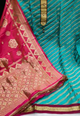 Sea-Green Stripes Print Banarasi Salwar 2