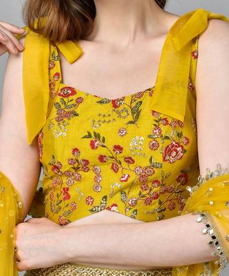Yellow Threadwork Bustier Top With Frill Skirt 6