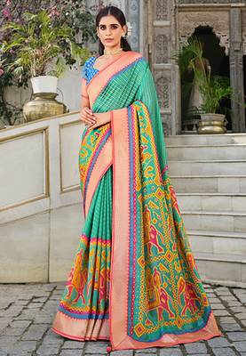   sky blue printed brasso saree with blouse 1