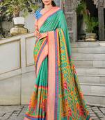   sky blue printed brasso saree with blouse