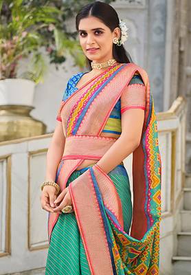   sky blue printed brasso saree with blouse 2