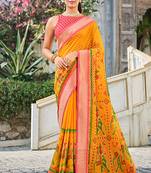 Mustard printed brasso saree with blouse