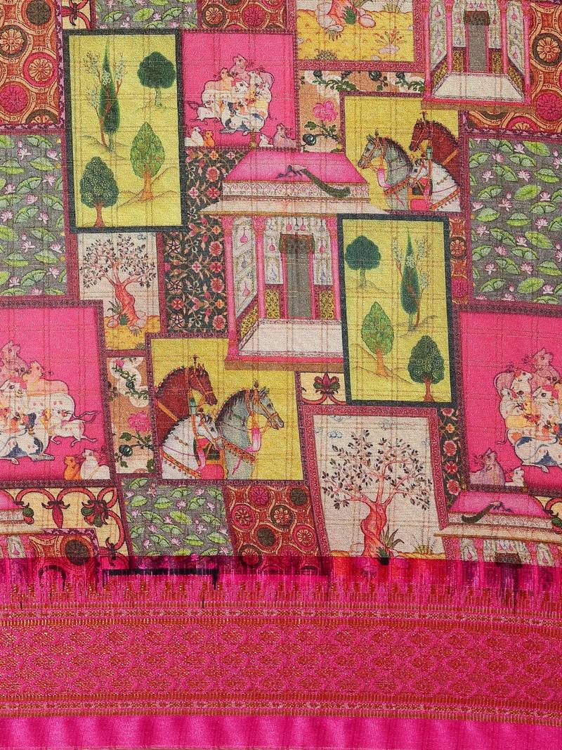 VASTRANAND Pink & Green Kalamkari Print Uppada Saree vastranand 3922582