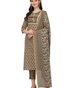 Beige floral print cotton salwar