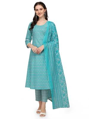 Light-blue
 floral print cotton salwar 1