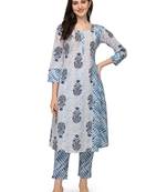 Light-blue floral print cotton salwar