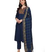 Blue
 embroidered cotton salwar