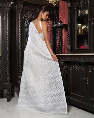 White Weaved Jamdani With White Thread 4