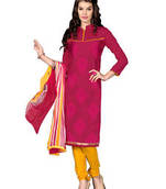 Magenta Embroidered Chanderi unstitched salwar with dupatta