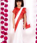 Little Bansi bengali Saree with Floral Brocade Blouse - Red and White
