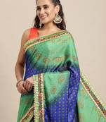 VASTRANAND Blue & Green Sequinned Bandhani Saree