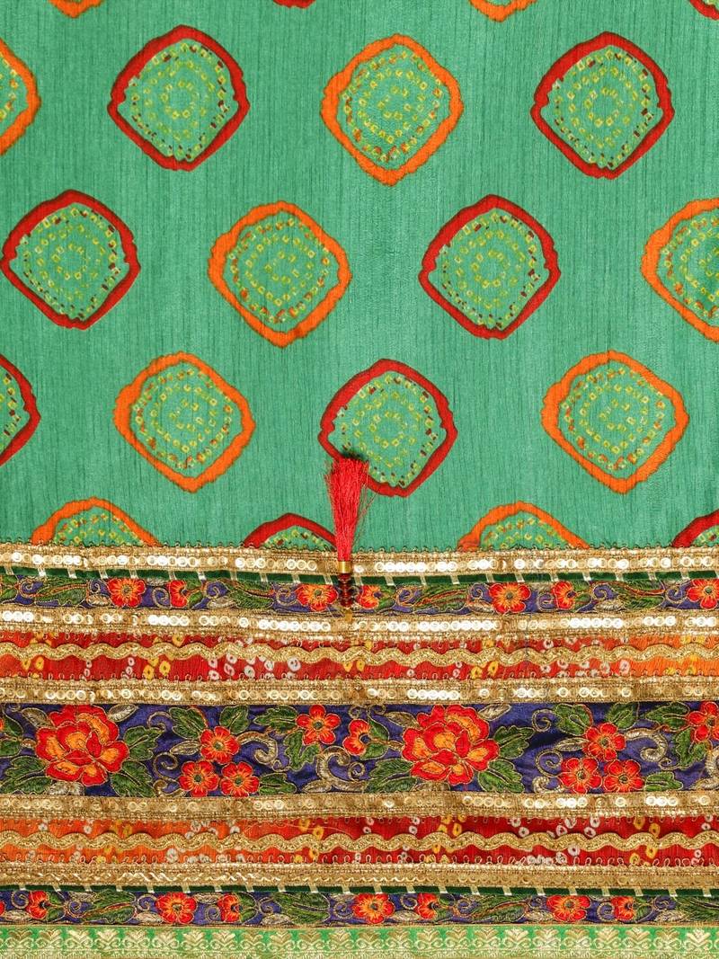 VASTRANAND Blue & Green Sequinned Bandhani Saree
