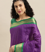 VASTRANAND Purple Checked Zari Pure Silk Gadwal Saree