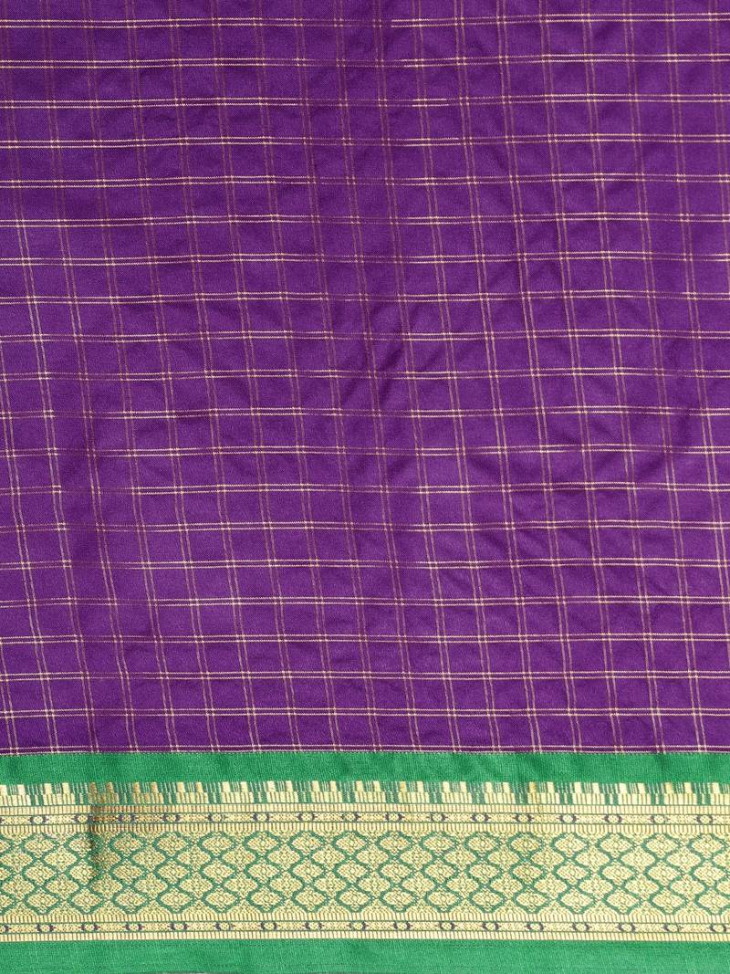 VASTRANAND Purple Checked Zari Pure Silk Gadwal Saree