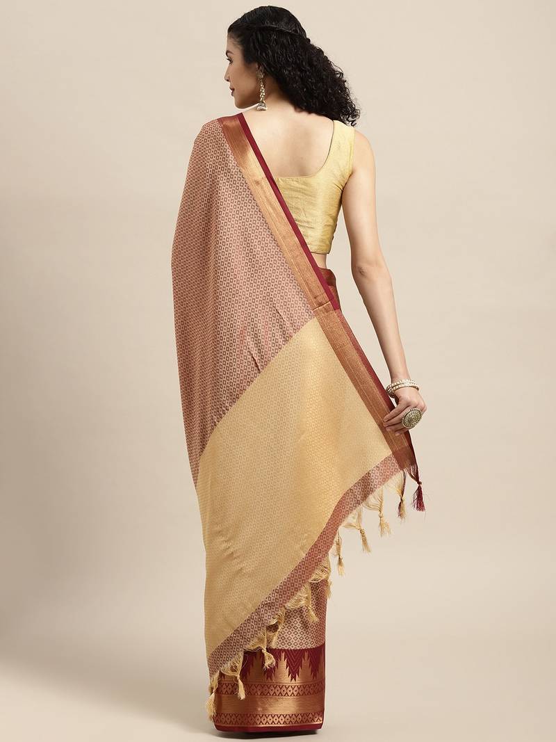 VASTRANAND Maroon & Golden Woven Design Banarasi Saree