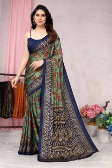 Sea green printed chiffon saree with blouse