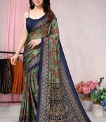 Sea green printed chiffon saree with blouse