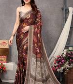 Maroon printed chiffon saree with blouse