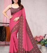 Pink printed chiffon saree with blouse