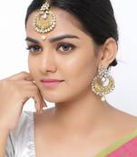 Brass and Kundan Maang Tikka And Earrings Set for Women & Girls