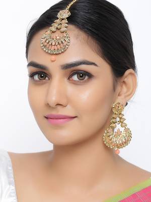 Brass and Kundan Maang Tikka And Earrings Set for Women & Girls 1