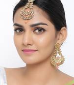 Brass and Kundan Maang Tikka And Earrings Set for Women & Girls