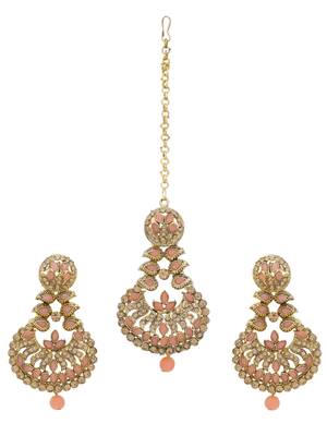 Brass and Kundan Maang Tikka And Earrings Set for Women & Girls 2