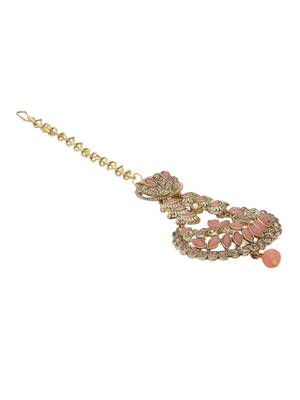 Brass and Kundan Maang Tikka And Earrings Set for Women & Girls 3